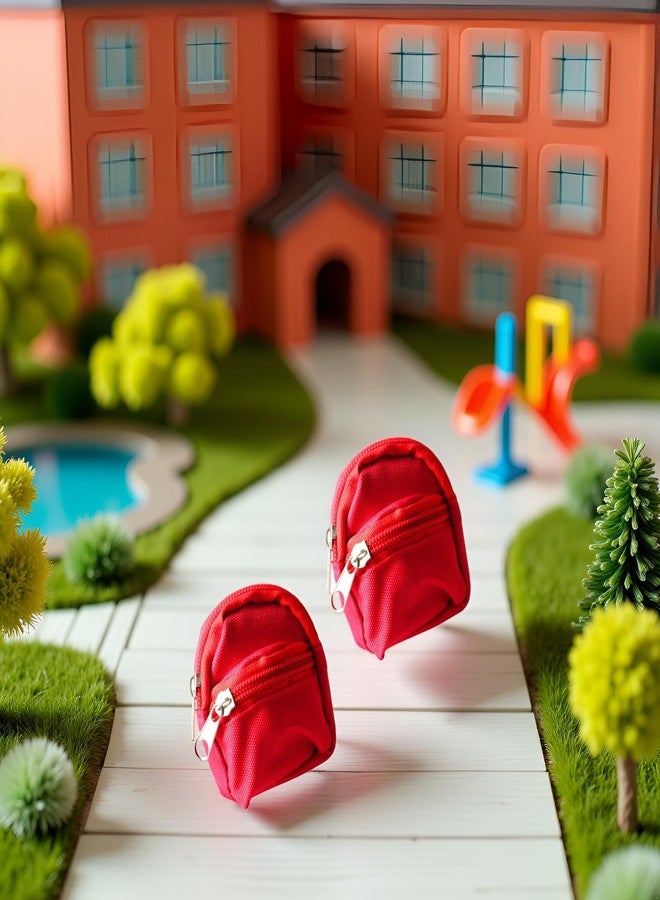 Wentoenapp 2Pcs Red Mini Doll Backpack School Bag Model Dollhouse School Accessory for 1/6 Scale Dollhouse Décor, Simulation Mini School Bag Model, Dollhouse Accessories - Image 2
